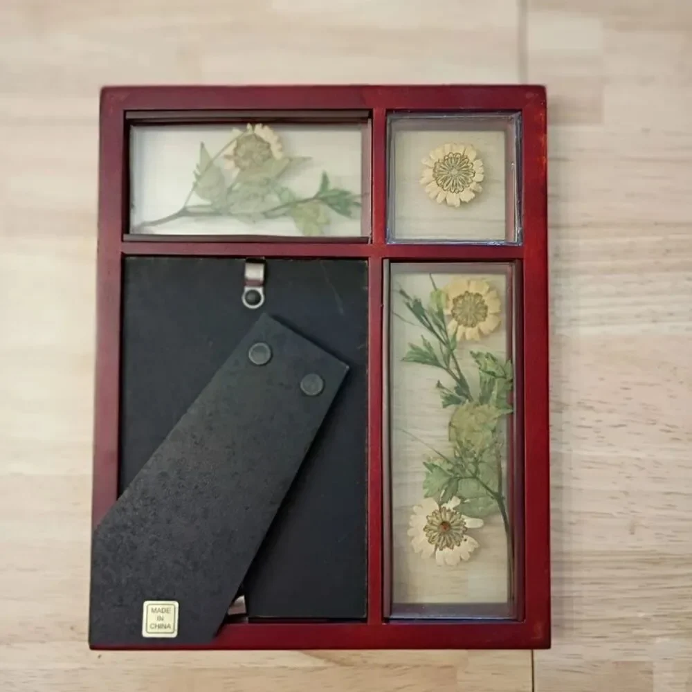 Vintage Kenrich Wood Works Collection Dried Flowers Wood Picture Frame